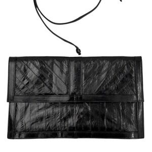 Vintage Black Eel Skin Clutch Classic Quiet Luxury Neo Minimalism Dark Academia